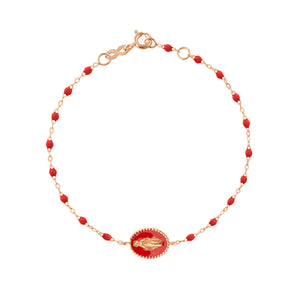 Bracelet, 17 cm, Or Rose, Madone résine Coquelicot