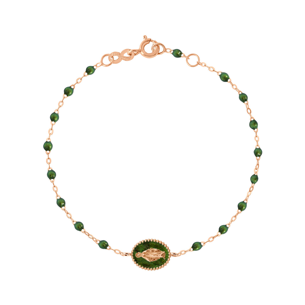 Bracelet, 17 cm, Or Rose, Madone résine Scarabée